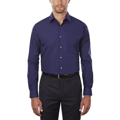 Image of Van Heusen Men&#039;s Dress Shirt Regular Fit Poplin Solid, Persian Blue, 18&quot; Neck 36&quot; 37&quot; Sleeve