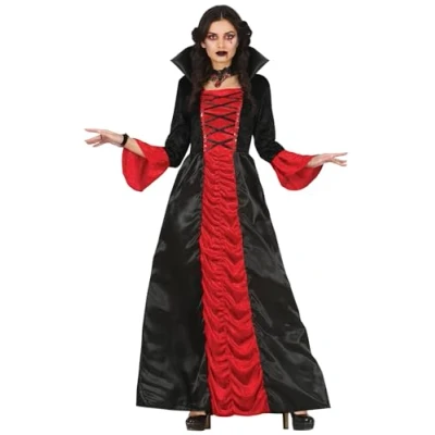 Image of FIESTAS GUIRCA Vampire Countess Long Elegant Red and Black Dress Fancy Costume Adult Woman Size S 8 10