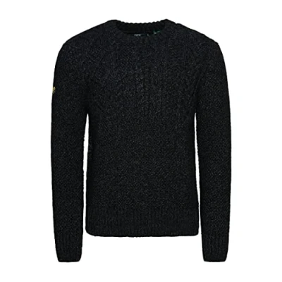 Image of Superdry Men&#039;s Cable Knit Sweater T Shirt, Charcoal Black Twist, M