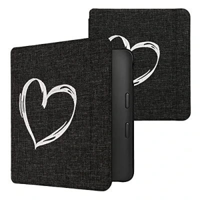 Image of kwmobile Cover Compatible with Kobo Libra 2 Stitchwork Design Case Brushed Heart Grey