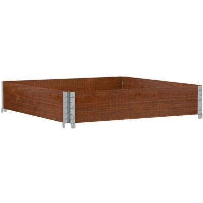 Image of vidaXL Pallet Collar Raised Bed Vegetable Planter Box Solid Pine Wood, Stackable, Foldable, 100x100x21.5cm, Brown, Hinged Metal Corners