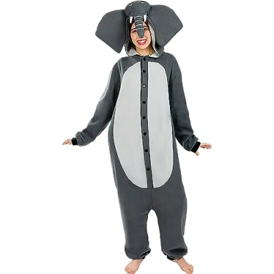 Image of Funidelia Elephant Onesie Costume for men and women Animals adults accessory fancy dress &amp; props Halloween, carnival parties Size L XL Grey/Silver