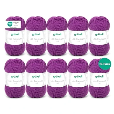 Image of Gründl Lisa Premium Uni Pack of 10 Balls, Acrylic, Purple 48, 10x 50g