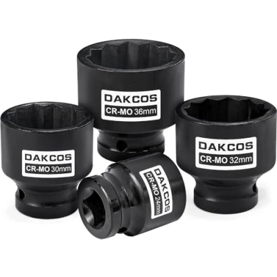 Image of DAKCOS 4pcs 1/2&quot; Impact Wrench Nuts Set 24mm 30mm 32mm 36mm Hex Power Socket Nuts, CR MO