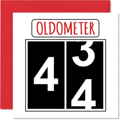 Image of Fun 44th Birthday Cards for Men Woman Oldometer Happy Card Dad Mum Brother Sister Grandad Nanny Grandma Uncle Auntie, 145mm x Greeting Cards,