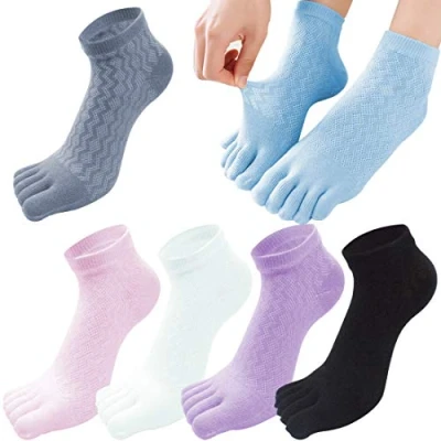 Image of MOAMUN 6 Pairs Womens Five Finger Toe Socks for Women Girls, Ladies Casual Cotton Low Cut Ankle Soft &amp; Breathable Size 4 7t (Mix)