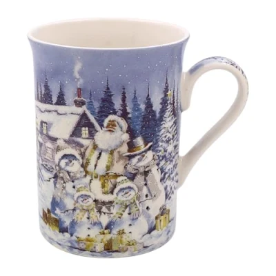 Image of Lesser &amp; Pavey Macneil Traditional White Christmas Mug Gift Idea for Xmas Themed Mug, Santa, Snowman, UK Design, Hot Drinks, Tea, Coffee Drinkware
