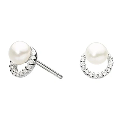 Image of Dew Sterling Silver Freshwater Pearl and Cubic Zirconia Half Round Stud Earrings