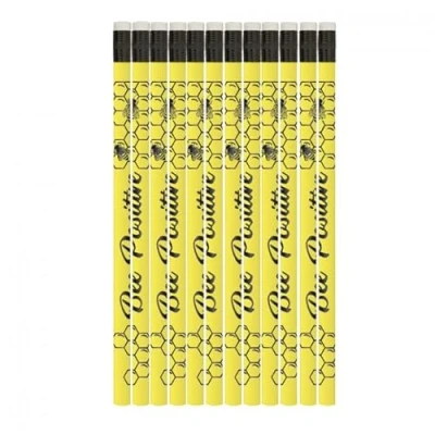 Image of Bee Positive HB Pencils x 12 with Erasers. Great Class Gift
