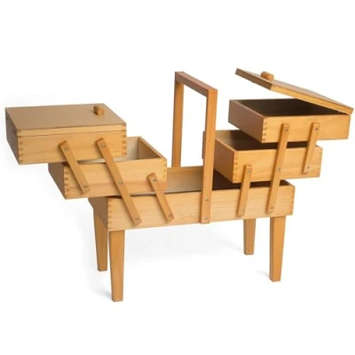 Image of Hobby &amp; Gift Wooden Cantilever Large 3 Tier on Legs Craft Storage Box Light Wood