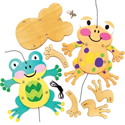 Image of Baker Ross Frog Wooden Puppet Kits, Template for Children Arts and Craft Moving (4 Pack), AT606
