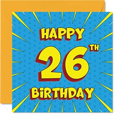 Image of Fun 26th Birthday Cards for Men Woman Comic Book Happy Card Sister Auntie Uncle Son Daughter Brother Cousin Nephew Niece, 145mm x Greeting Cards,