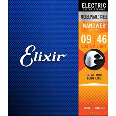 Image of Elixir Strings Electric Guitar w NANOWEB Coating, Custom Light (.009 .046) (Renewed)