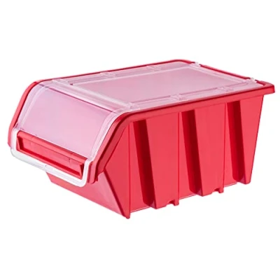 Image of KADAX Stacking Boxes, Plastic Tool Organiser with Lids, Durable Storage Containers for Screws, Workshop Display Bins (Red, 1 Piece, 490 x 298 mm)