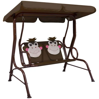 Image of vidaXL Kids Swing Bench Brown 115x75x110 cm Fabric