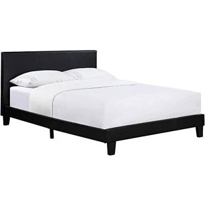 Image of Modernique Black Faux Leather Low End Bed Frame in 5ft King Sized, High Headboard with Sprung Wooden Slatted Base