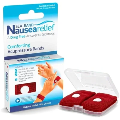 Image of Sea Band Motion Sickness and Nausea Relief Acupressure Wristband Adult (Red), 1 Pair