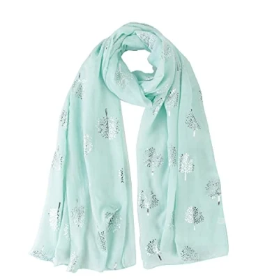 Image of London Scarfs Glitter Mulberry Trees Scarf Women Foil Printed Tree Fashion Ladies Wrap (Mint with Silver)