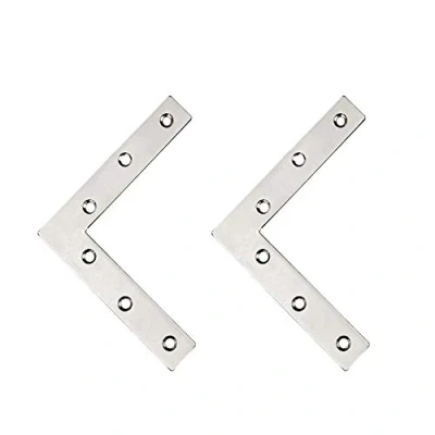 Image of Flat L Shaped Corner Bracket, Tiberham 2Pcs 120 x mm Stainless Steel Right Angle Brace Repair Plate, Heavy Duty Furniture Fastener Joint Connector for Wood Shelf Cabinet Table Chair
