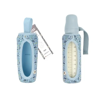 Image of Bibs x Liberty Baby Bottle Cover, Large, 225 ml, Neoprene Protective Case for Bottles, Print Design, Charmomile Lawn Blue