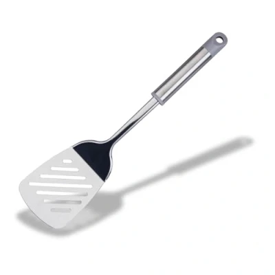 Image of Fackelmann MODE Slotted Turner, Spatula, With Hanging Loop, Stainless Steel, 33.5x8x4.5cm, Grey &amp; Silver
