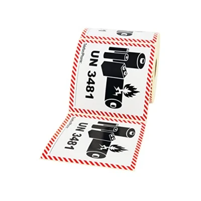 Image of Prolac UN 3481 Dangerous Goods Sticker, Contains Lithium Ion Batteries, Pack of 500, 100 x mm, Self Adhesive, Labels, Labels Good Stickers