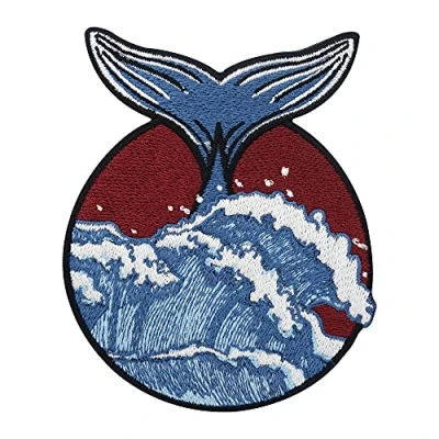Image of Waves &amp; Whale Iron on Patch Patches, Sea Wave Embroidery Patch, Maritime ironable Shark Fish Badges Finally Home