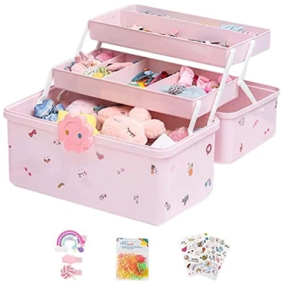 Image of TAOLE Girls Hair Accessories Organiser, Portable Storage Box Vanity Organiser Cute Jewellery Container For Kids Bands, Clips Scrunchies, Jewelry Craft With Compartments
