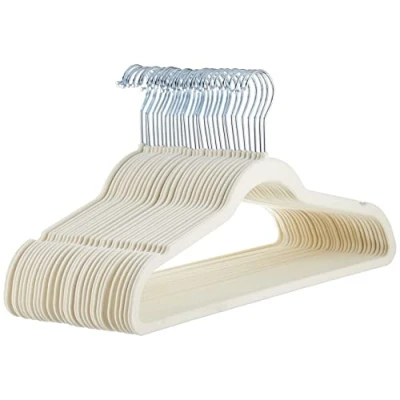 Image of Amazon Basics Slim Velvet Non Slip Suit Hangers 30 Pack, Ivory