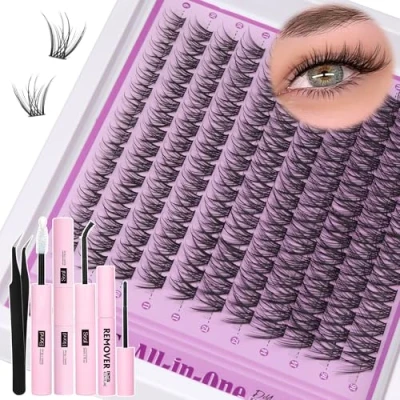 Image of ALICE Natural Cluster Lashes Kit Wispy Eyelashes Individual Eyelash Extension C Curl 9 16mm Lash with Glue Bond and Seal Remover Tweezers