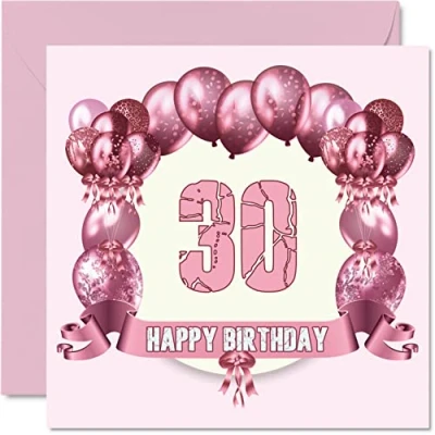 Image of Fun 30th Birthday Cards for Woman Balloons Happy Card Dad Mum Son Daughter Brother Sister Uncle Auntie Cousin, 145mm x Greeting Cards,