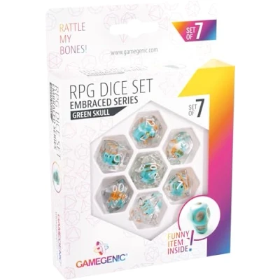 Image of Gamegenic Green Skull Role Playing Dice Set (7pcs)