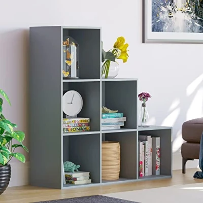 Image of Vida Designs Durham Staircase Bookcase Shelves Storage Organiser Living Room Furniture (6 Cube, Grey)