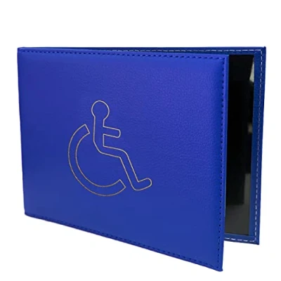 Image of Disabled Badge Timer Parking Permit Cover, Holder Wallet Protector, Soft PU Leather Disability Cover Navy Blue