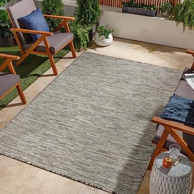 Image of Jimri Indoor and Outdoor Rug Weatherproof for Balcony, Patio, Garden, Living Room, Kitchen Durable Floor Rug, Resists UV Rays &amp; Water Size 80 x 150 cm, Silver