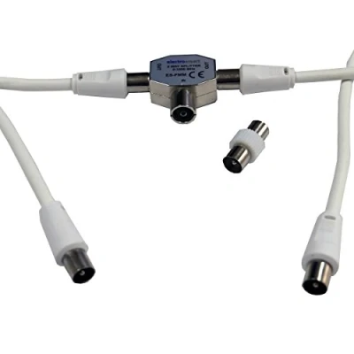 Image of electrosmart 5m White Freeview TV Aerial Splitter Kit Includes 1.5m Coax &amp; Adaptor