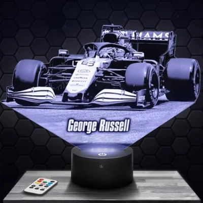 Image of Bedside lamp, Formula 1 G. Russel F1 Night Light 3D LED Illusion, Christmas, Gift idea for Boys and Girls Birthday Child or Adult Bedroom