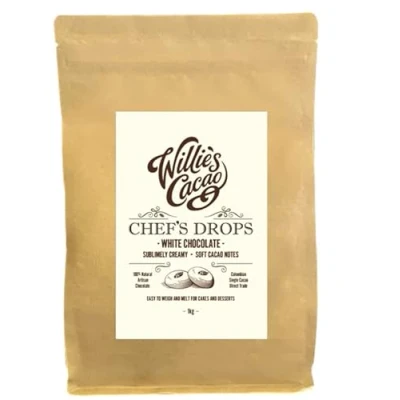 Image of Willie&#039;s cacao Couverture white chocolate Chef&#039;s Drops 38% natural 1kg Creamy soft notes For cooking &amp; baking