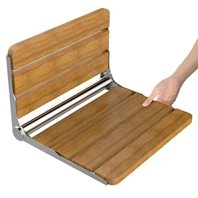 Image of Folding Shower Seat Wall Mounted,Fold Up Stool,Shower Chair Foldable,Fold Down for Elderly Disabled （Wooden）