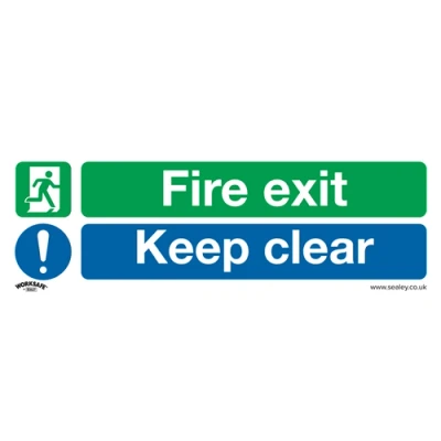 Image of Worksafe Safe Conditions Safety Sign Fire Exit Keep Clear (Large) Rigid Plastic Pack of 10