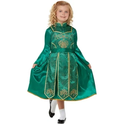 Image of Smiffys Deluxe Irish Dancer Costume Dress, Girls Fancy Around The World Dress Up Costumes