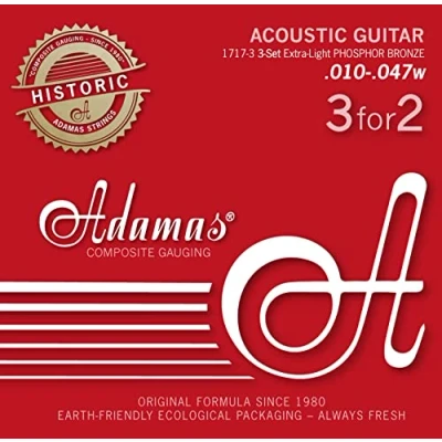 Image of Adamas Strings for Acoustic Guitar Phosphor Bronze Historic Reissue Set of 3 Ex Light .010 1717