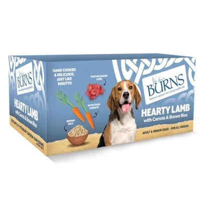 Image of Burns Pet Nutrition Natural Wet Dog Food For Adult &amp; Senior Dogs Hearty Lamb, Carrots Organic Brown Rice (12 x 150g)