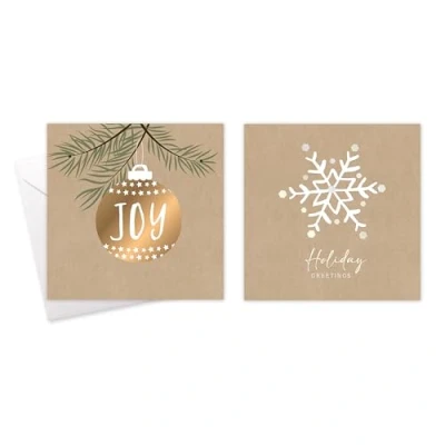 Image of Tallon Pack of 10 Assorted Kraft Christmas Cards Greetings Theme, 2 Designs, Gold and Iridescent Foil Finish, Eco Friendly Packaging 100% Recyclable, 14cm x