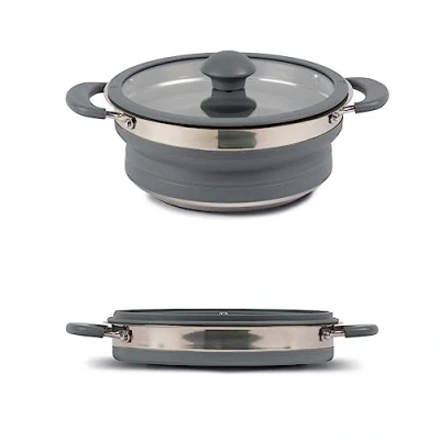 Image of Kampa Folding Saucepan 1.5 Litre Grey Silicone &amp; St/Stl