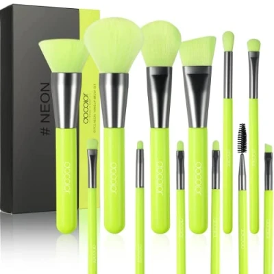 Image of Docolor Makeup Brushes 10Pcs Brush Set Premium Synthetic Powder Kabuki Foundation Contour Blush Concealer Eye Shadow Blending Liner Make Up Kit,Neon Green