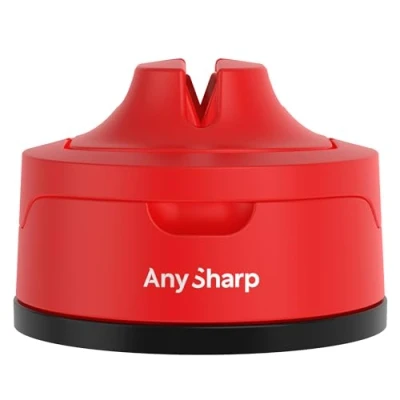 Image of AnySharp Evo Knife Sharpener, Hands Free Safety, PowerGrip Suction, Safely Sharpens All Kitchen Knives, Ideal for Hardened Steel &amp; Serrated, World&#039;s Best, Compact, One Size, Red