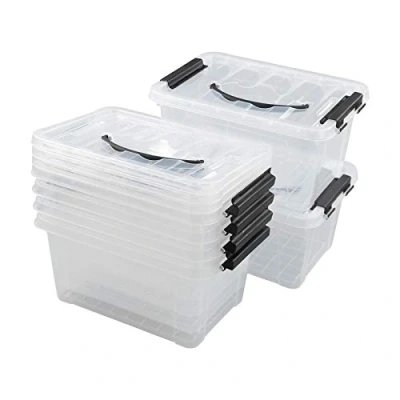 Image of Farmoon 5L Plastic Storage Boxes, Clear Latching Container with Lid and Black Handle, 6 Packs