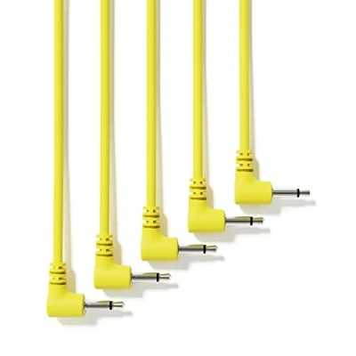 Image of ExcelValley 5 Pack Right Angle Mono Modular Patch Cables 3.5mm 1/8&quot; Eurorack Synthesizer [Yellow 180 cm 71&quot;]