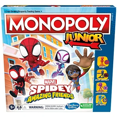 Image of Hasbro Gaming Monopoly Junior: Marvel Spidey and His Amazing Friends Edition Board Game for Kids Ages 5+, with Artwork from The Animated Series, Games